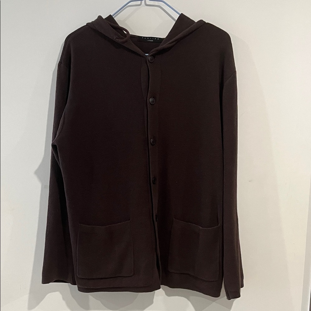 Men's Brown Hooded Button-Front Sweater